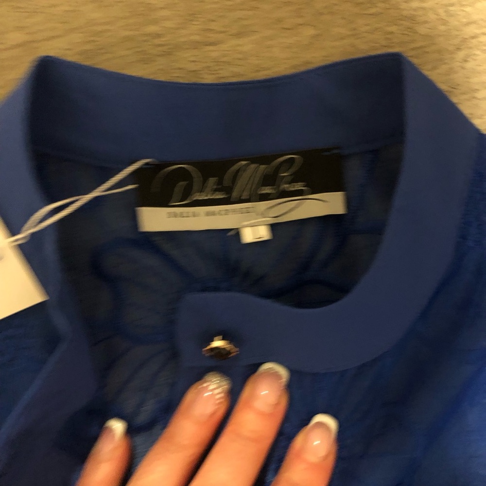 NWT Dalia Macphee royal blue belted Dress L - Picture 4 of 8
